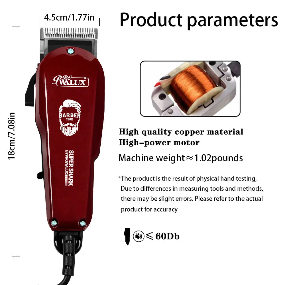 WALUX 10W Professional AC Powerful Hair Clipper EU Plug Or US Plug Hair Trimmer with 8 Guide Combs 2M Cord Home Barber Shaver