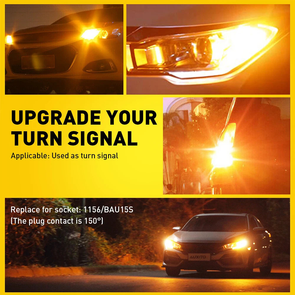 AUXITO 2Pcs BAU15S PY21W LED Canbus Error Free S25 1156 BA15S P21W LED Amber Indicator Bulb No Hyperflash Car Turn Signal Light