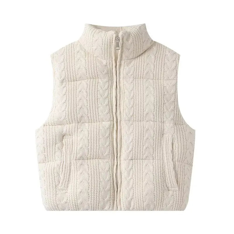 Women's Beige Sleeveless Vest Jacket Knitted Solid Outwear Waistcoat Streetwear Fashion 2026 Inszart Coat