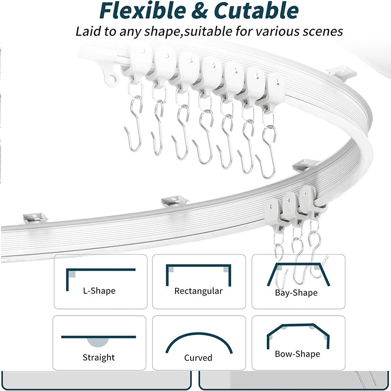 Flexible Bendable Ceiling Curtain Track Kit Durable Plastic With Multiple Hooks for Room Divider Curtains Rod RV Ceiling Track F