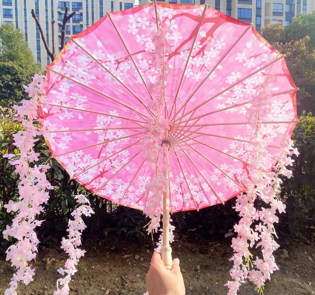 82CM 32'' Skyblue Hanfu Parasol Flowers Waterproof Car Umbrella Dance Cosplay Japan Sakura Spring OilPaper Cosplay El Principito