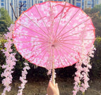 82CM 32'' Skyblue Hanfu Parasol Flowers Waterproof Car Umbrella Dance Cosplay Japan Sakura Spring OilPaper Cosplay El Principito