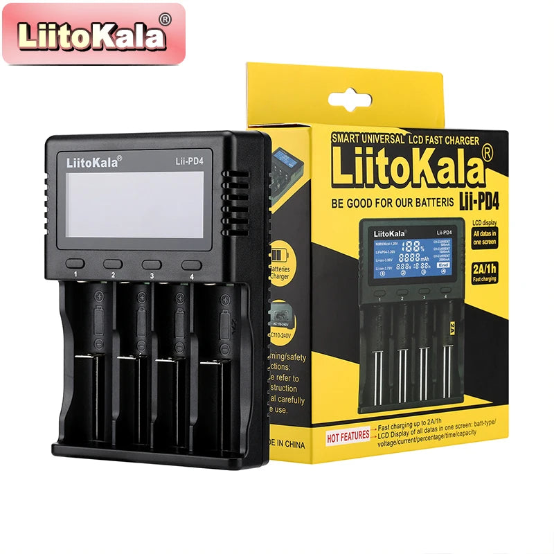 Liitokala Lii-PD2/Lii-PD4 Li-ion & NiMH Battery Charger for 18650 21700 26650 AA AAA