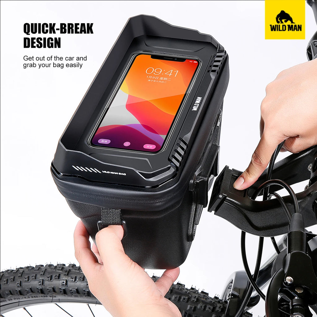 WILD MAN XT8 EVA Handlebar Bag for E-Scooters/Foldable Bikes – Waterproof TPU Touch Screen, Quick-Release Mount