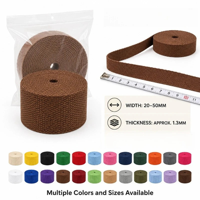 5Meters 1.3mm 20-50mm Cotton Webbings Tape for Bag Strap Backpack Label Ribbon Band Clothes Bias Binding DIY Sewing Accessories