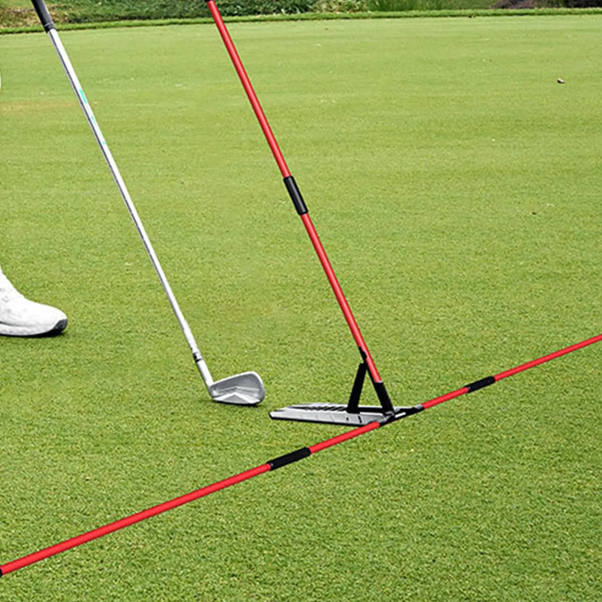 Golf swing alignment rod holder practice plate trainer, red