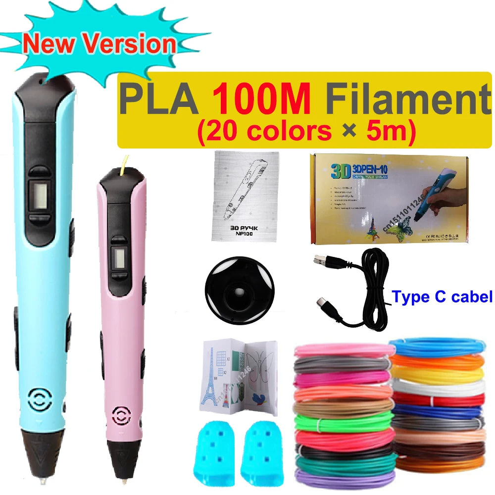 New 3D Printing Pen LCD Display Screen 1.75mm ABS/PLA 0.7mm Diameter Material Kids DIY Drawing Pen Christmas Birthday Gifts