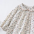 Baby Girls Floral Long Sleeve Cotton Blouse with Peter Pan Collar, Beige/Light Yellow