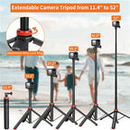 Aluminum extendable selfie stick tripod for GoPro Hero 13/12/11, Insta360 X4/X3, Osmo Action