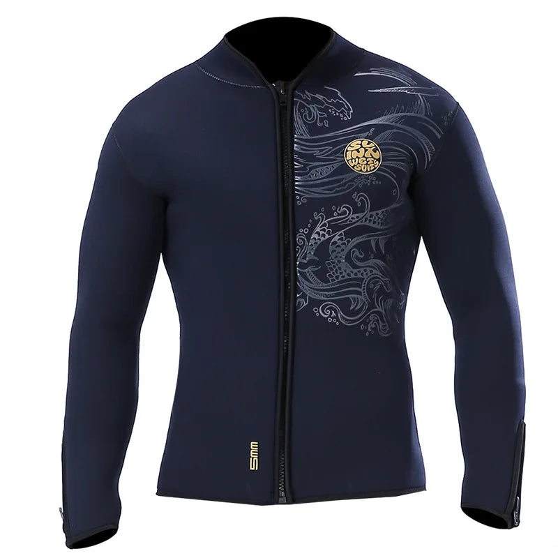 5mm Long Sleeve Split Wetsuit Jacket Top Unisex Diving Surfing, Sizes S-3XL