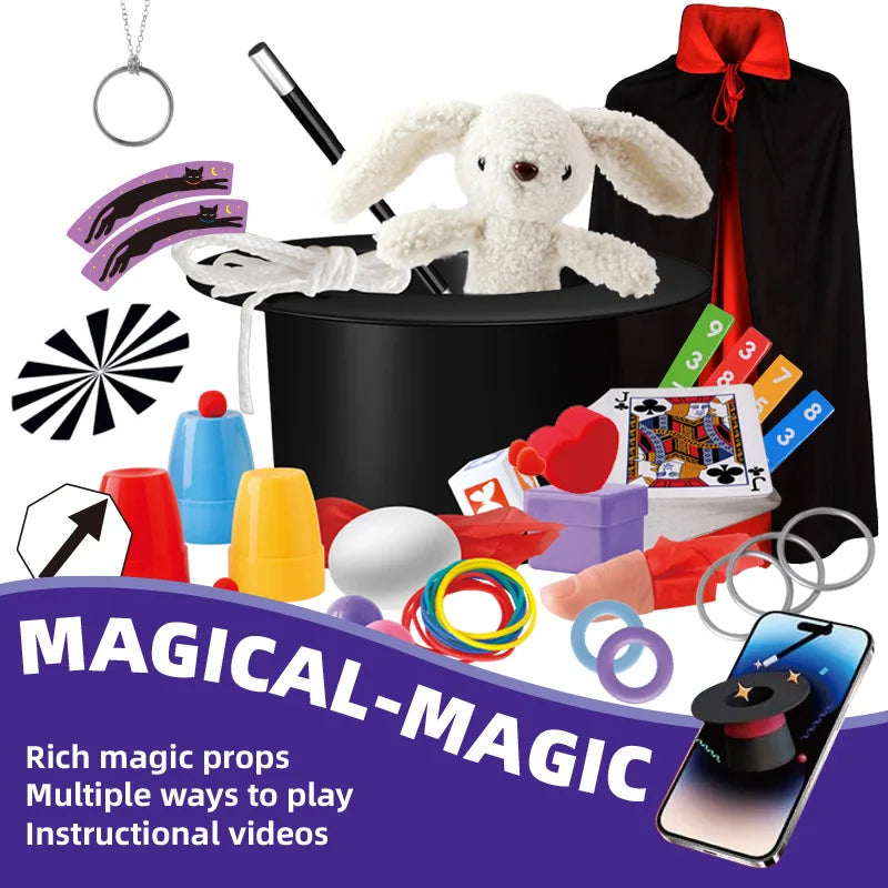 Magic Kit for Kids Magician Costume Beginner Magic Tricks Learning Set Educational Toys for Children Christmas Birthday Gifts