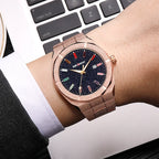 Men's Quartz Wristwatch with Date and Luminous Hands, Gold/Rose/Silver