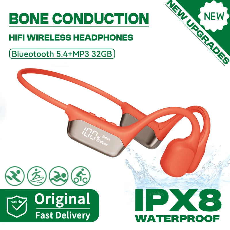 IPX8 True Waterproof Bluetooth 5.4 Swimming Diving Bone Conduction Headphone 32GB MP3 Player Summer Sports Cycling Music Headset