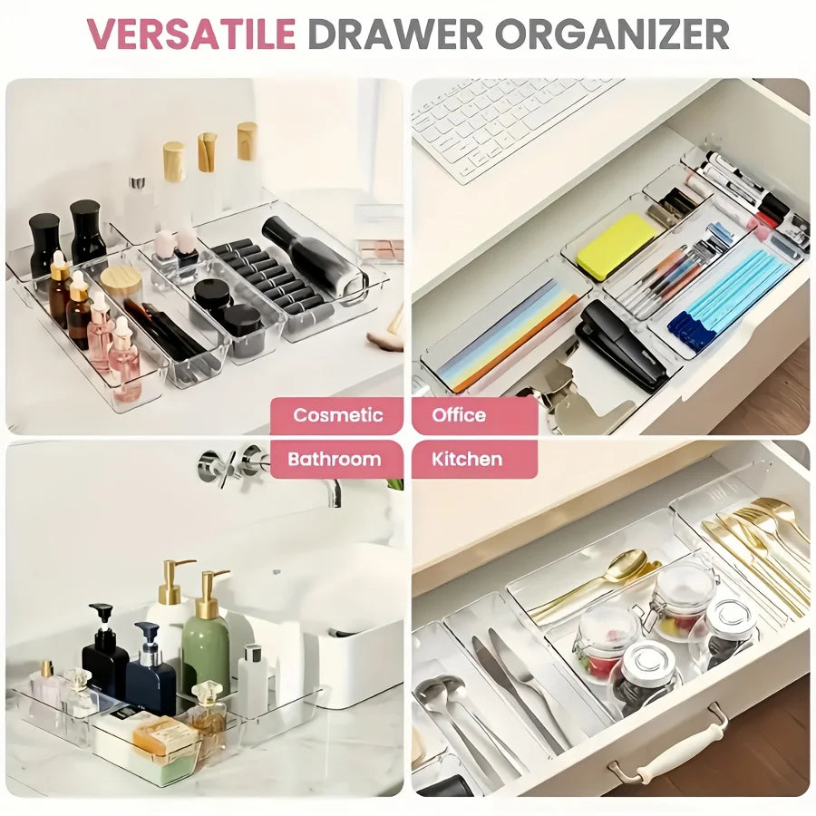 Transparent Drawer Organizer Storage Boxes Set, Desktop Office Stationery Divider, 4/7/8pcs
