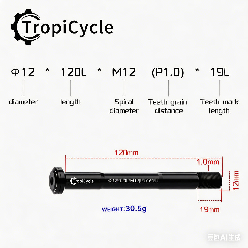 Tropicycle MTB Road Bike Thru Axle Front Fork Shaft Skewers M12x1.0 M12x1.5 12x142/162/174 12x100/110mm Aluminum alloy Bike Axle