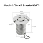 38/50mm 316 Stainless Steel Boat Deck Filler with Keyless Cap GAS DIESEL FUEL WASTE WATER Mirror Polish Marine Deck Filler Cap