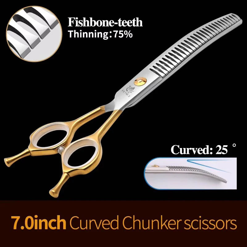 Fenice JP440C Steel Professional Pet Scissors Straight&Thinning&Curved Grooming Shears Tool Set