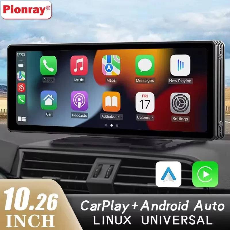 Universal Portable Wireless CarPlay Screen with Android Auto Touchscreen, Rear Camera Options