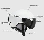 MOON-Skiing Helmet with Integrally Molded Goggles, PC and EPS Outdoor Sports, Ski Snowboard and Skateboard