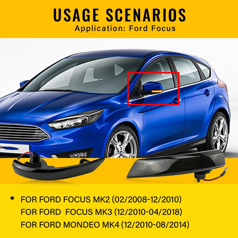 For Ford Focus Mk3 LED Light 2 3 Mk2 Mondeo Mk4 Turn Signal Lamp Flowing Side Wing Rear View Mirror Blinker Dynamic 2PCS