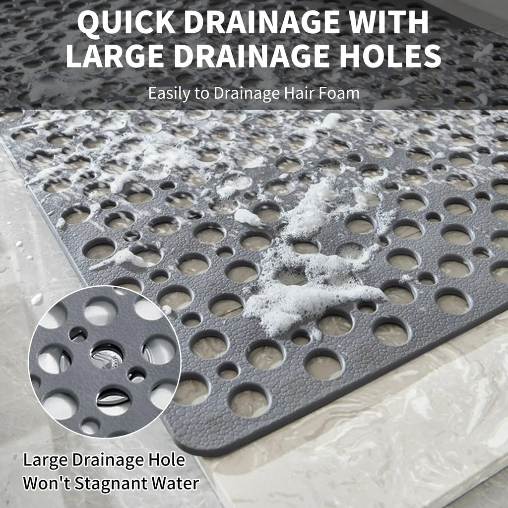 Rubber Non-Slip Bath Mat with Drain Holes, Anti-Mold Machine Washable Shower/Tub Mat