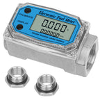 1" Digital Turbine Flow Meter with 3/4" Adapters, for Measuring Water, Diesel, Gasoline, and Other Liquids