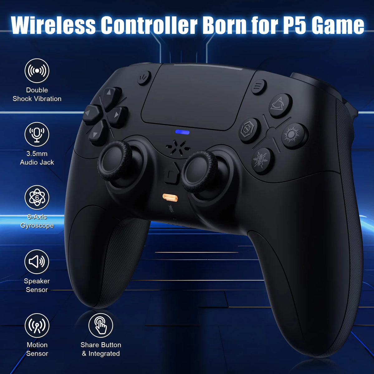 Wireless Game Controller for PS5/PlayStation 5 and PC, Adaptive Triggers, Mute Button, Black/White
