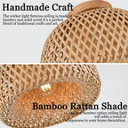 Handmade Boho Bamboo Wicker Ceiling Light Fixture Traditional Farmhouse Bedroom Nursery Hallway Corridor Mount Ceiling Lamp