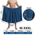 suitable for M-XXXL Men's bath skirt bath towel plus size bath skirt suitable for home, travel, steaming, spa, beach,