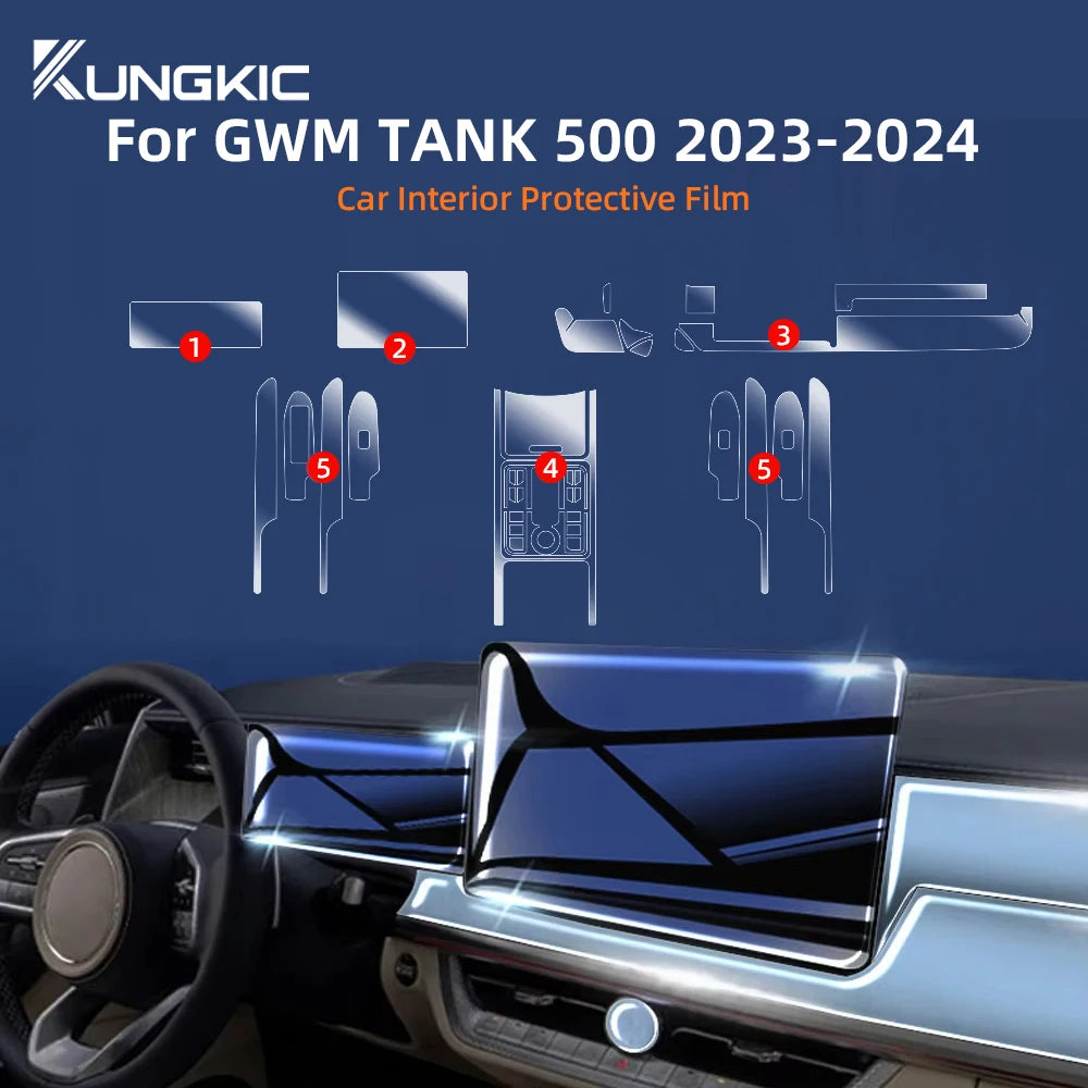 For GWM TANK 500 2023 2024 TPU Protective Film Clear Car Interior Center Console Gear Panel Transparent Anti-scratch Accessories