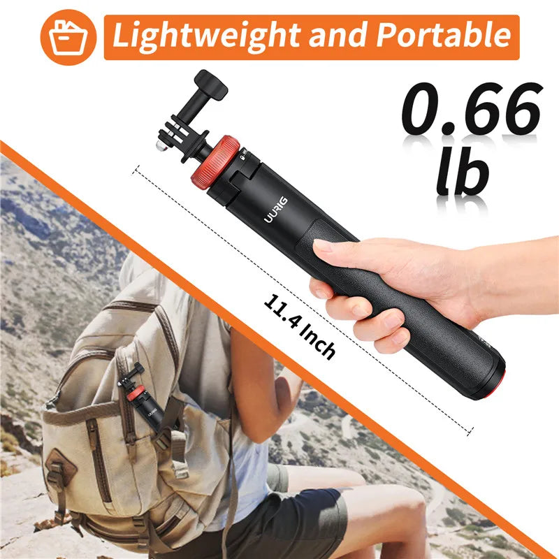 Aluminum extendable selfie stick tripod for GoPro Hero 13/12/11, Insta360 X4/X3, Osmo Action