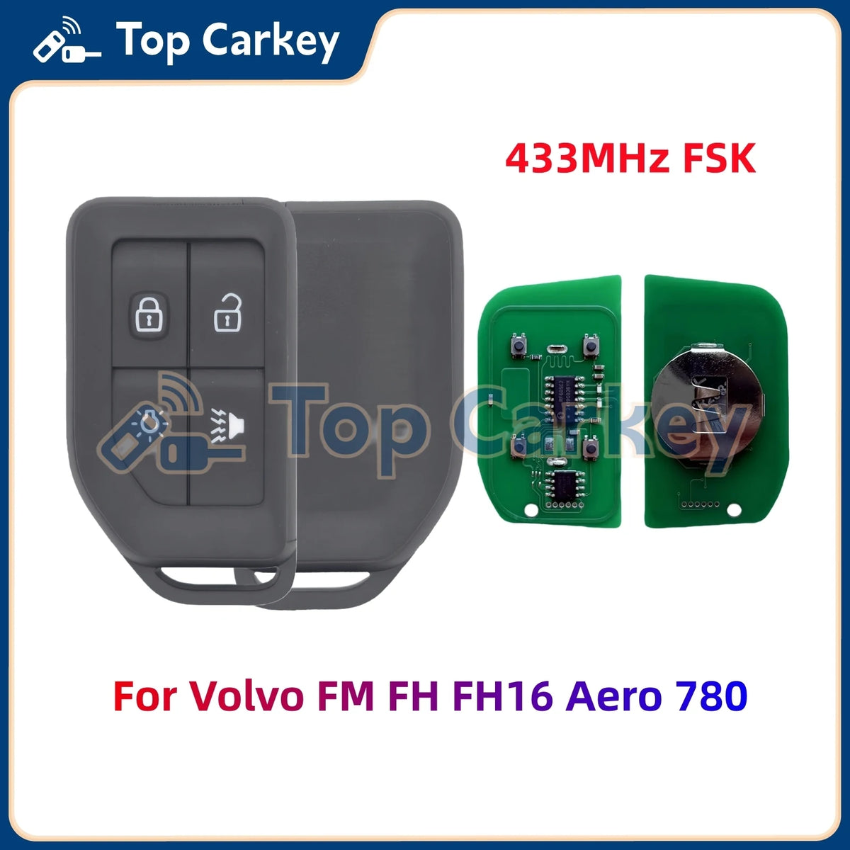 TopCarkey Truck Remote Key Fob Replacement 4-Button 433MHz FSK for Volvo FM FH FH16 Aero 780