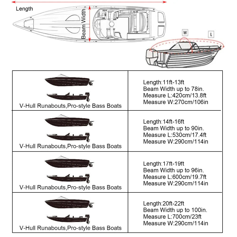 Yacht Boat Cover 11- 22FT Barco Boat Cover Anti-UV Waterproof Heavy Duty 210D Marine Trailerable Canvas Boat Accessories