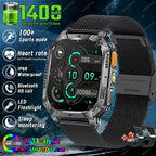 Rugged Military 1400mAh Battery Smart Watch Fitness Tracking IP68 Waterproof Tactical Sports Flashlight 2026 New Men Smartwatch