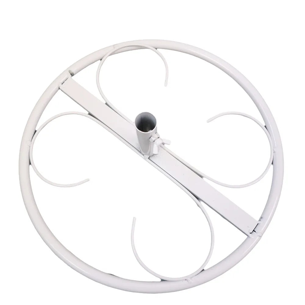 Metal flower pole display stand base, floor standing, reusable, green/white, 1-3 hole