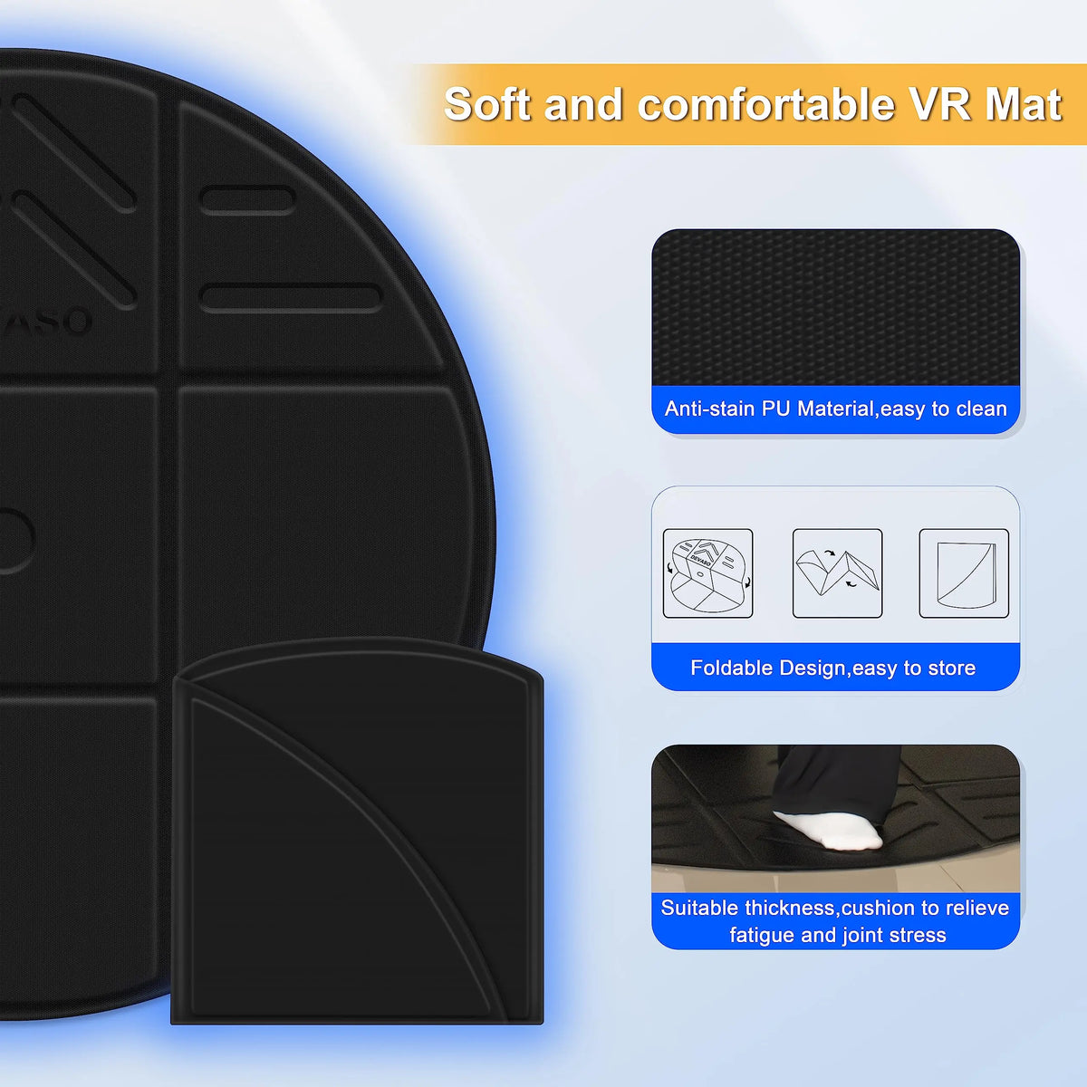 Foldable VR Mat for Meta Quest 3S/Quest 3, Round Anti Fatigue Large Mat, Anti-slip and Comfortable Floor Mat Game Accessories