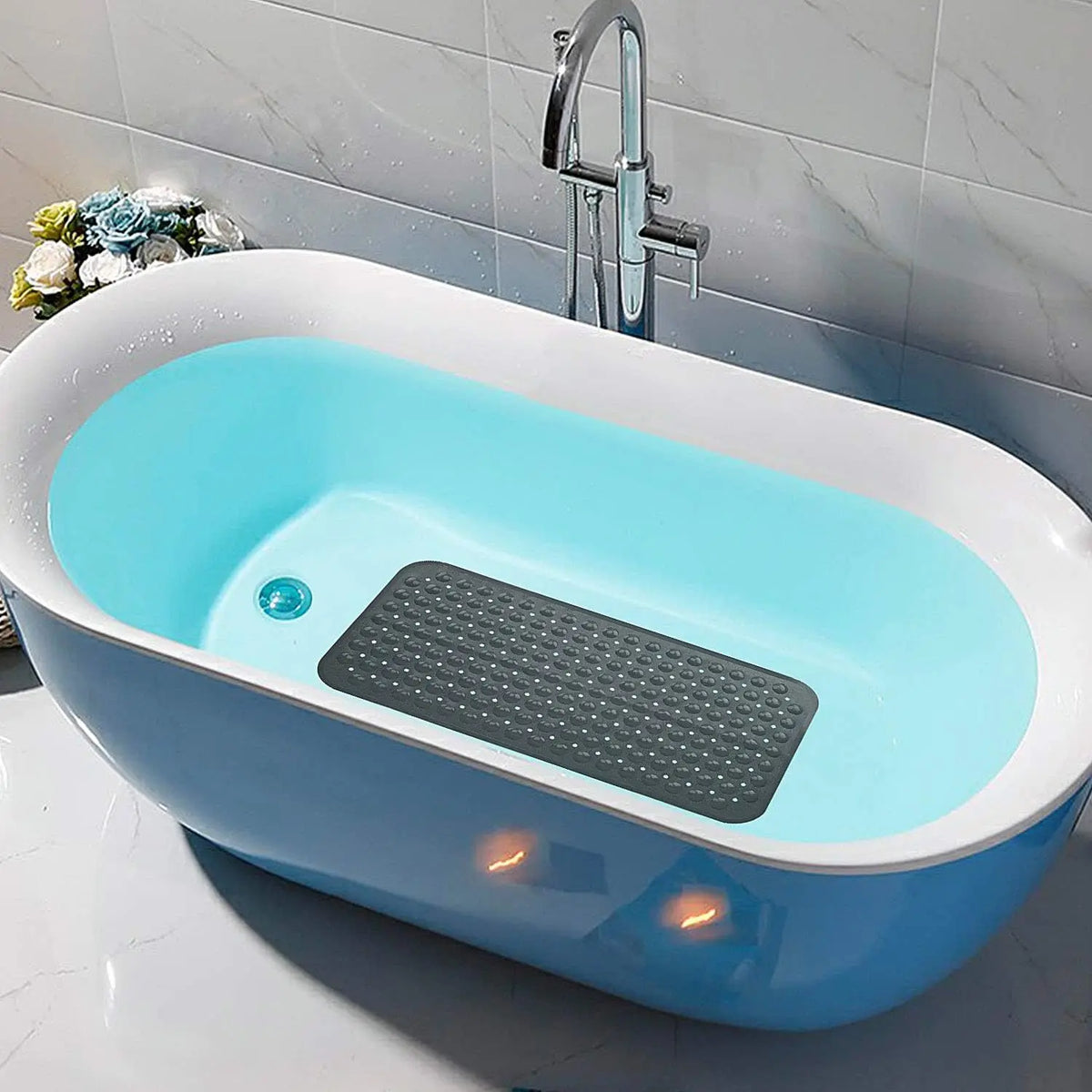 1pc PVC Non-Slip Bath Mat with Suction Cups & Drain Holes 15*27.6in/38*70cm- Fast Draining Shower Mat Bathtub Mat Bathroom Mat