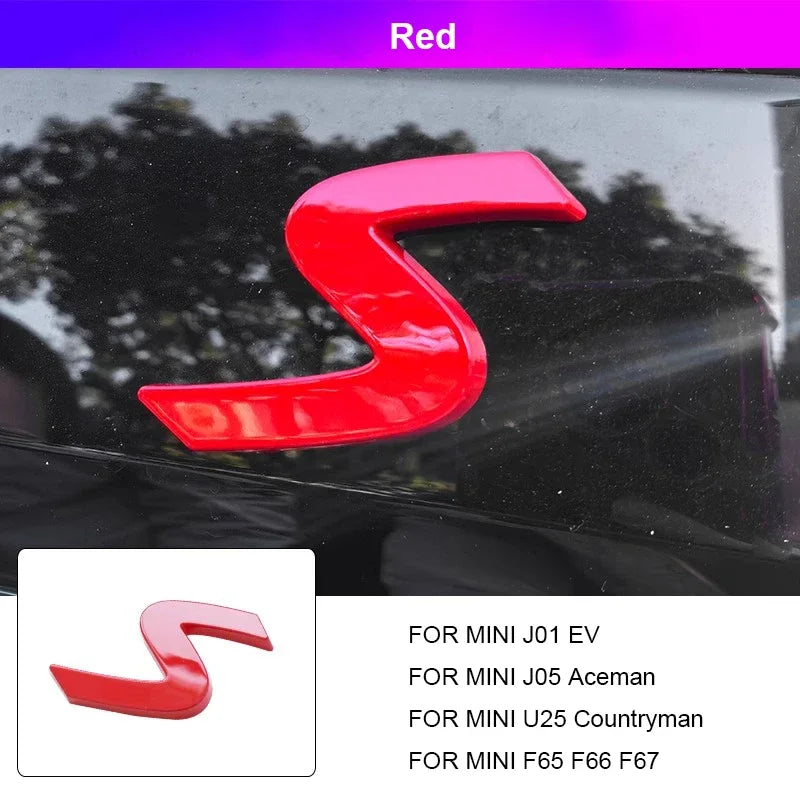 3D ABS S Emblem Letters Car Trunk Badge Decal Stickers for Mini Countryman U25 F65 F66 F67 Cooper S E SE J01 EV J05 Aceman