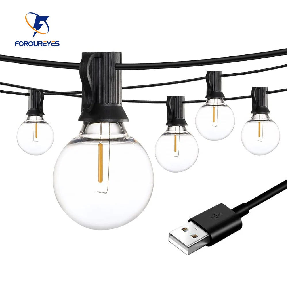 30m 15m 7.6m USB LED Lights 5V 1W G40 Plastic Bulb Outdoor Waterproof Tent Fairy Patio Festoon String Light Wedding Decor