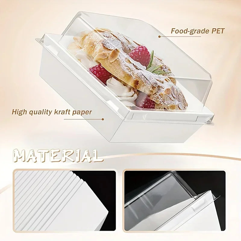 50/100PCS Square Bread Packing Box Sandwich Box with Transparent Lid Cookie Box Swiss Roll Packaging Box Birthday Party Supplies