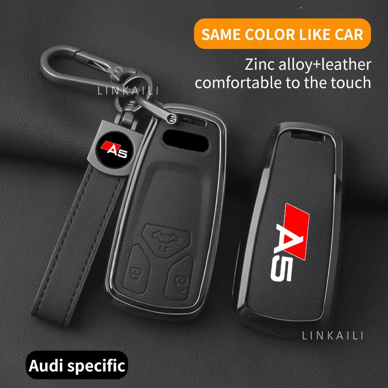 Suitable for Audi A5 Sports 2017 2019 2021 2022 Zinc Alloy Car Key Case Leather Fashion Car Keychain Auto Accessories