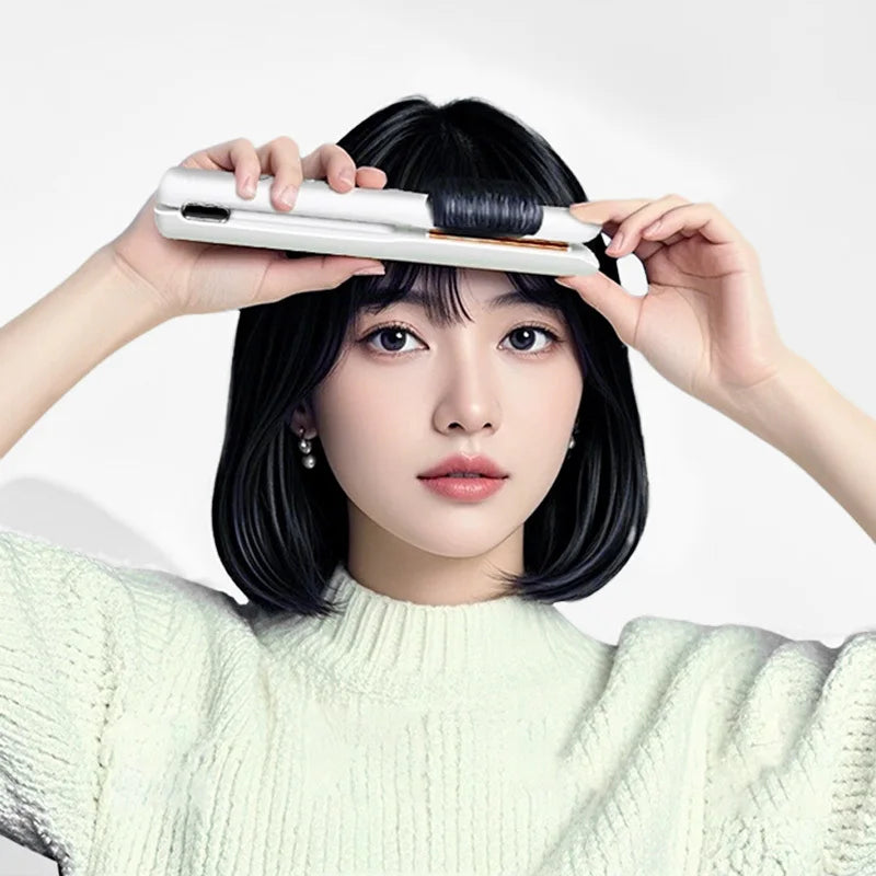 2-in-1 Wireless Curling Iron/Straightener with USB Rechargeable and Four Temperature Controls  Mini Portable Corn Puff Volumizin