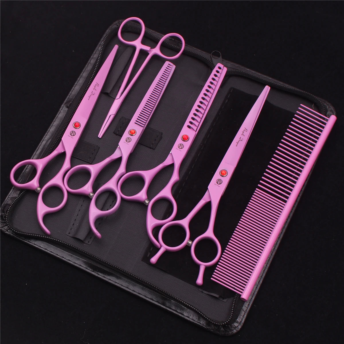 7'' Purple Dragon Pet Grooming Scissors Dog Cat Fish Bone Thinning Hairdressing Shears Curved Cutting Hemostatic Forceps Z3102