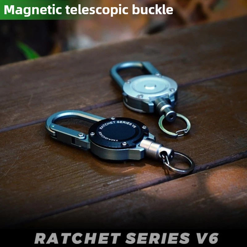 TC4 Titanium Aluminum Alloy Retractable Heavy Duty Pull Reel Carabiner Strong Steel Wire Lost Rope Buckle Ring Outdoor Keychain