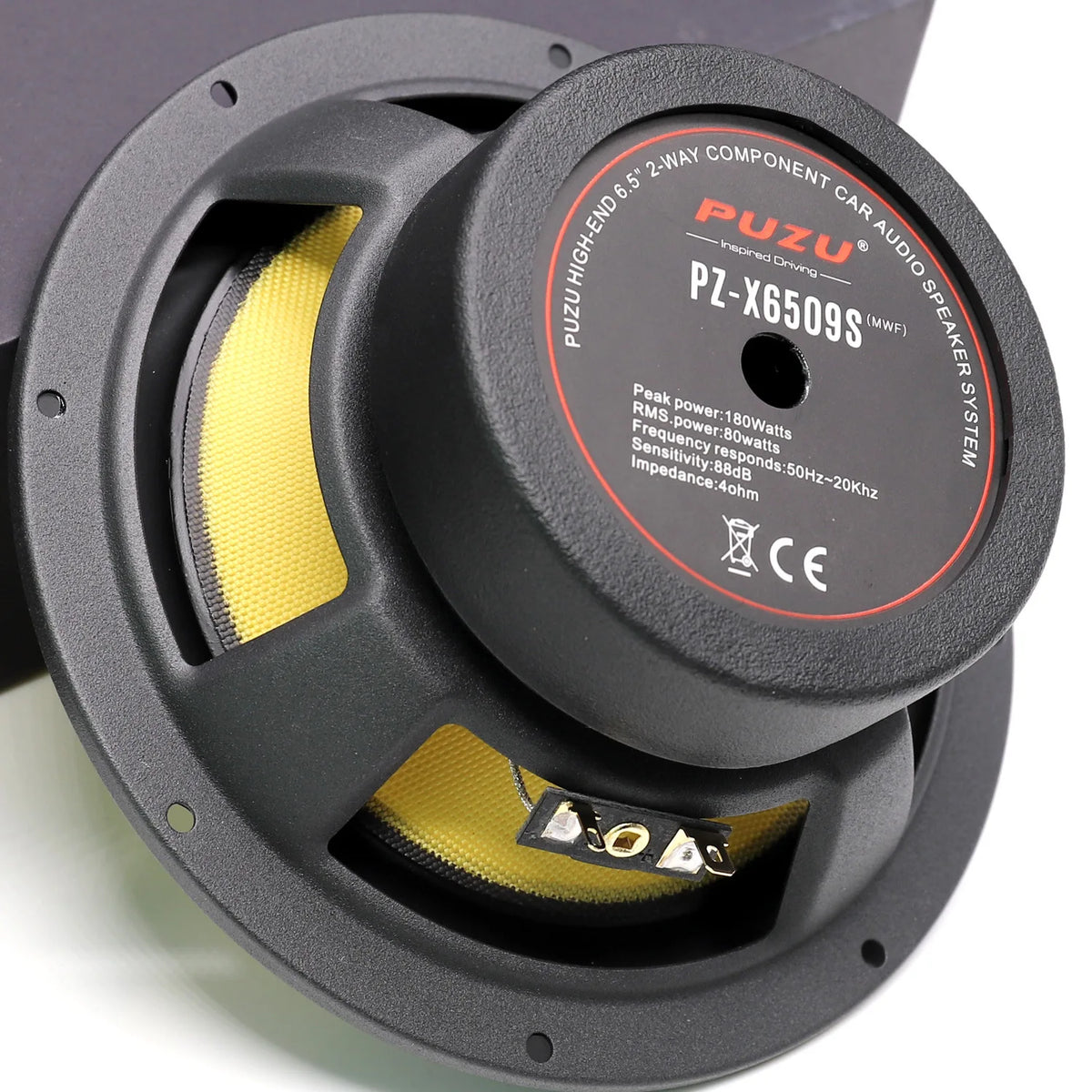 PUZU PZ-6509S 6.5 Inch Glass Fiber Sound Cone Car Audio Two Frequency Set Speaker 180W Maximum Output Power