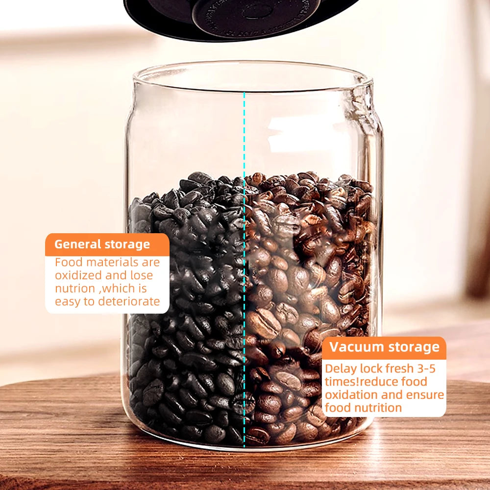 Vacuum Sealed Jar Coffee Bean Storage Bottle Kitchen Food Grain Tea Glass Jar Fresh Storage Jar Kitchen Accessories