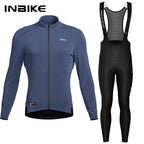 INBIKE Men's Winter Thermal Cycling Jersey Set Long Sleeve Shirt + Bib Pants, Blue/Khaki/Purple, EU S-XXL