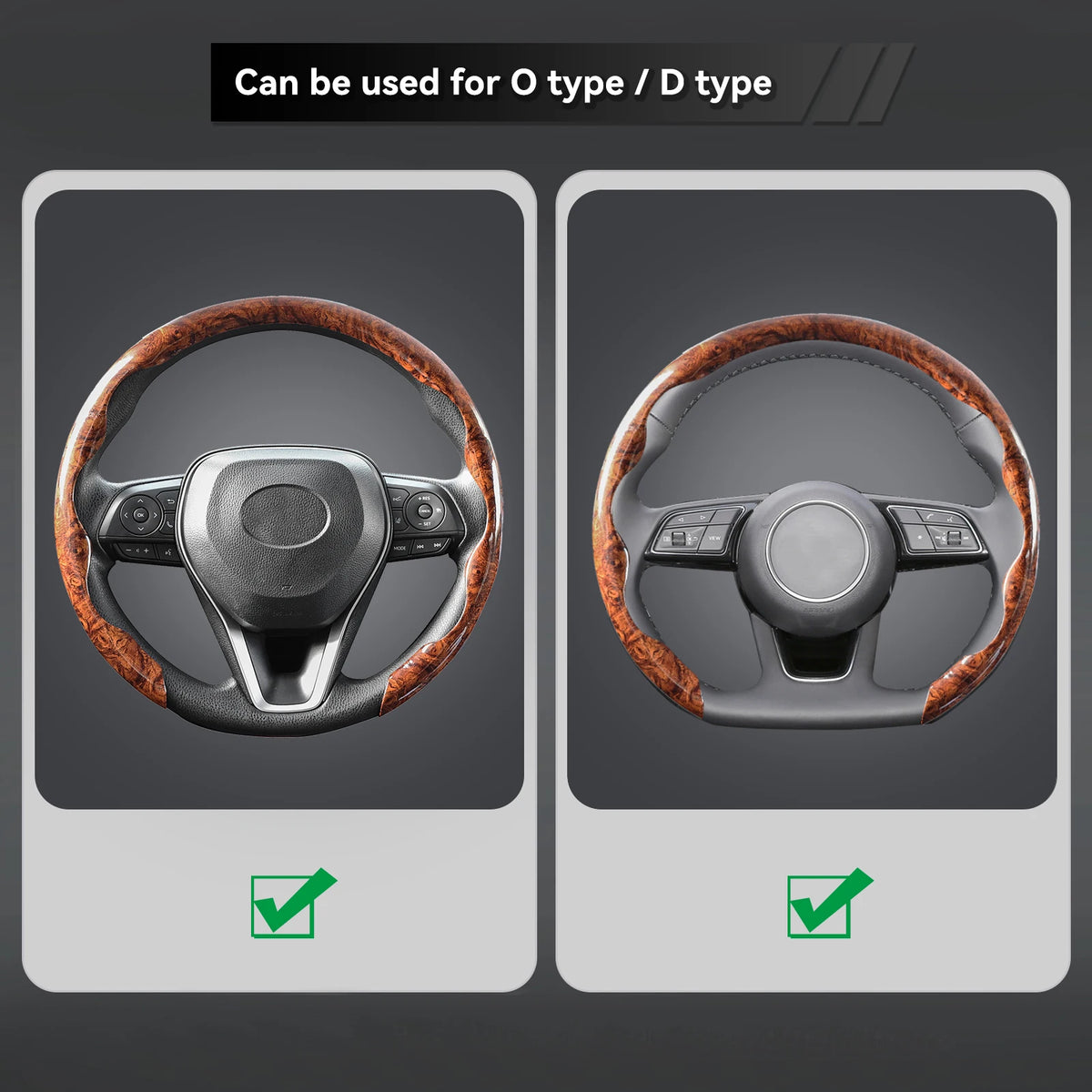 Car Steering Wheel Cover 38cm (15in) Mahogany Wood Grain, Anti-Slip, for BMW 1/3/5 Series X1 X3 X5