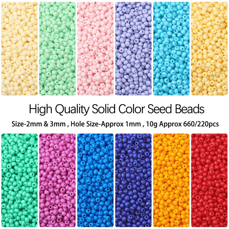 Uniform Smooth Glass Seed Beads Miyuki Japanese Style 2mm/3mm Solid Color Seed Beads for DIY Bracelet Craft Making Supplies