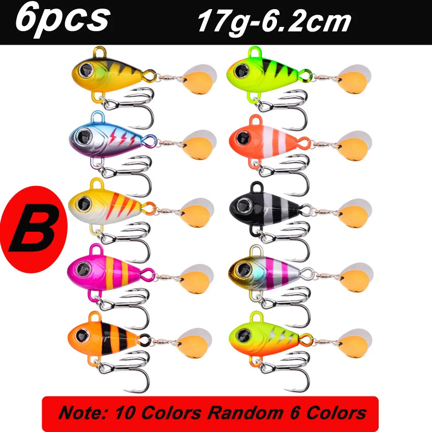 5/6pcs Mini VIB With Spoon Fishing Lures 6g 10g 17g 25g 2cm Lure Fishing Tackle Pin Crankbait Vibration Spinner Sinking Bait